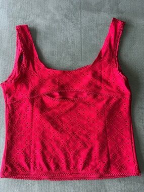 Women's Red Eyelet Tank Top - Sleeveless Summer Top
